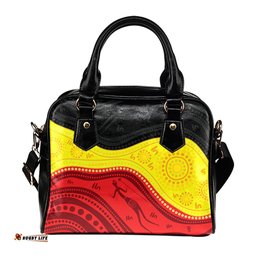 Indigenous Australian Aboriginal Dreaming Stories Etched In Flag Of The Land Shoulder Handbag