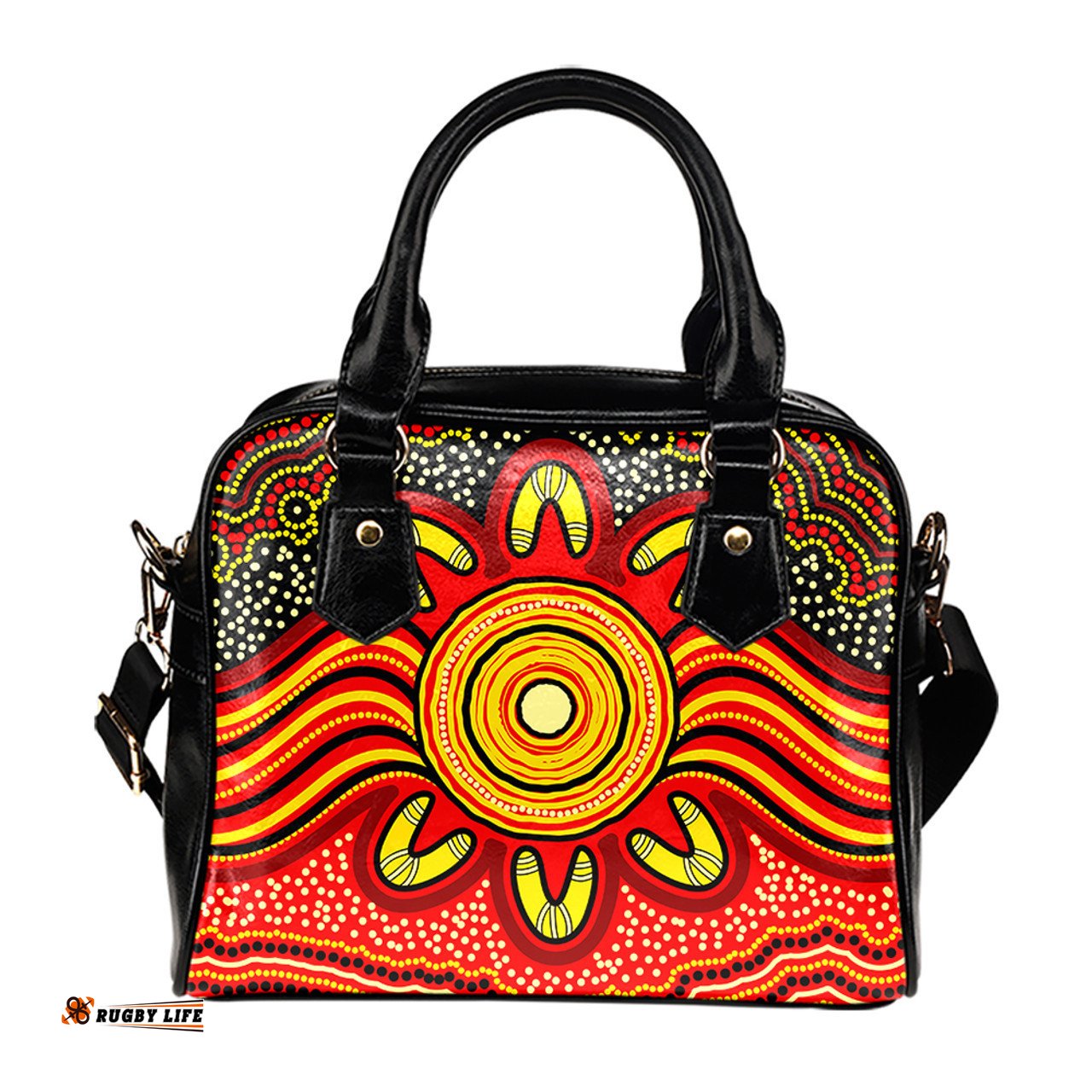 Indigenous Australian Aboriginal Aboriginal Radiant Sun Dreaming In Red Sands Shoulder Handbag