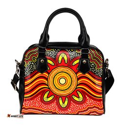 Indigenous Australian Aboriginal Aboriginal Radiant Sun Dreaming In Red Sands Shoulder Handbag