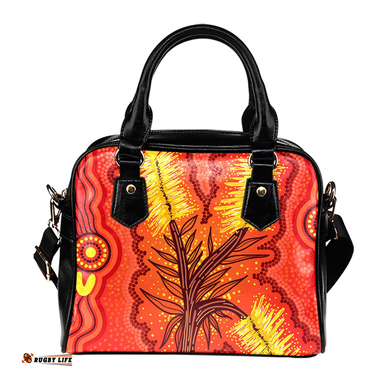 Indigenous Australian Aboriginal Golden Flame Bottlebrush Shoulder Handbag