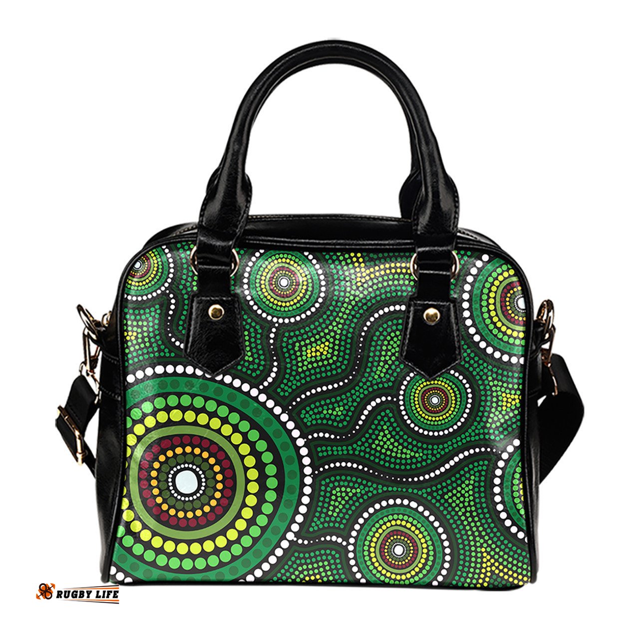 Indigenous Australian Aboriginal Dreaming In Green Shoulder Handbag