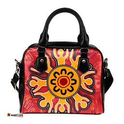 Indigenous Australian Aboriginal Sacred Sun & Ancestral Hands Shoulder Handbag