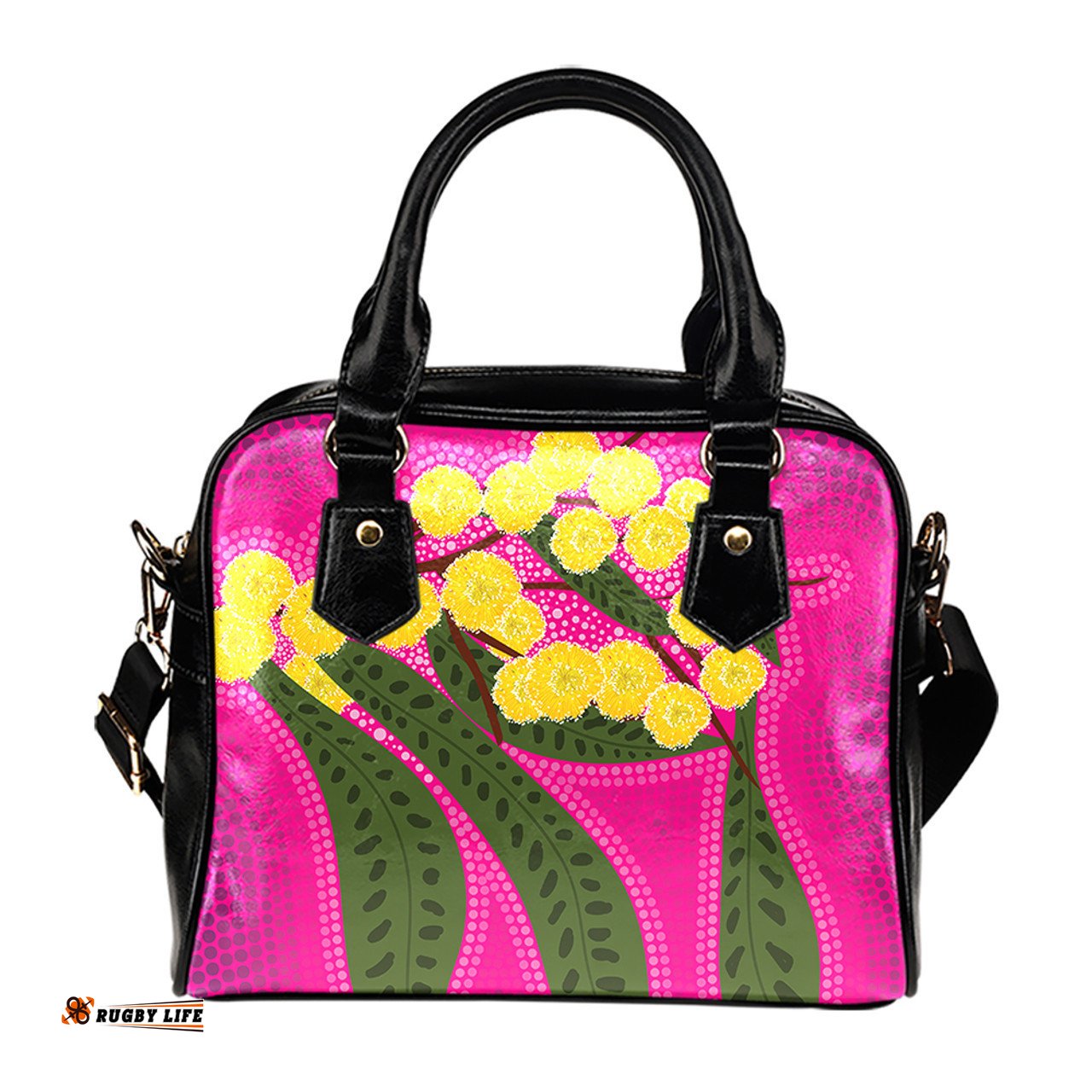 Indigenous Australian Aboriginal Wattle Bloom In Pink Sky Shoulder Handbag
