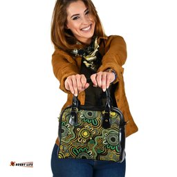 Indigenous Australian Aboriginal Aboriginal Art Style Green Background Shoulder Handbag