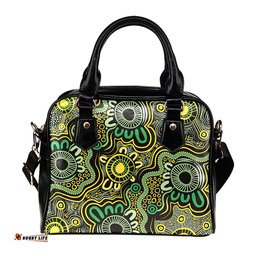 Indigenous Australian Aboriginal Aboriginal Art Style Green Background Shoulder Handbag