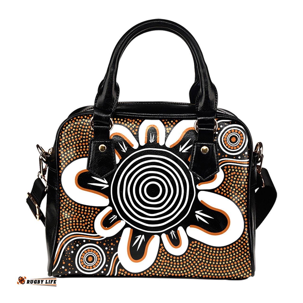 Indigenous Australian Aboriginal Monochrome Dreaming Bloom Shoulder Handbag