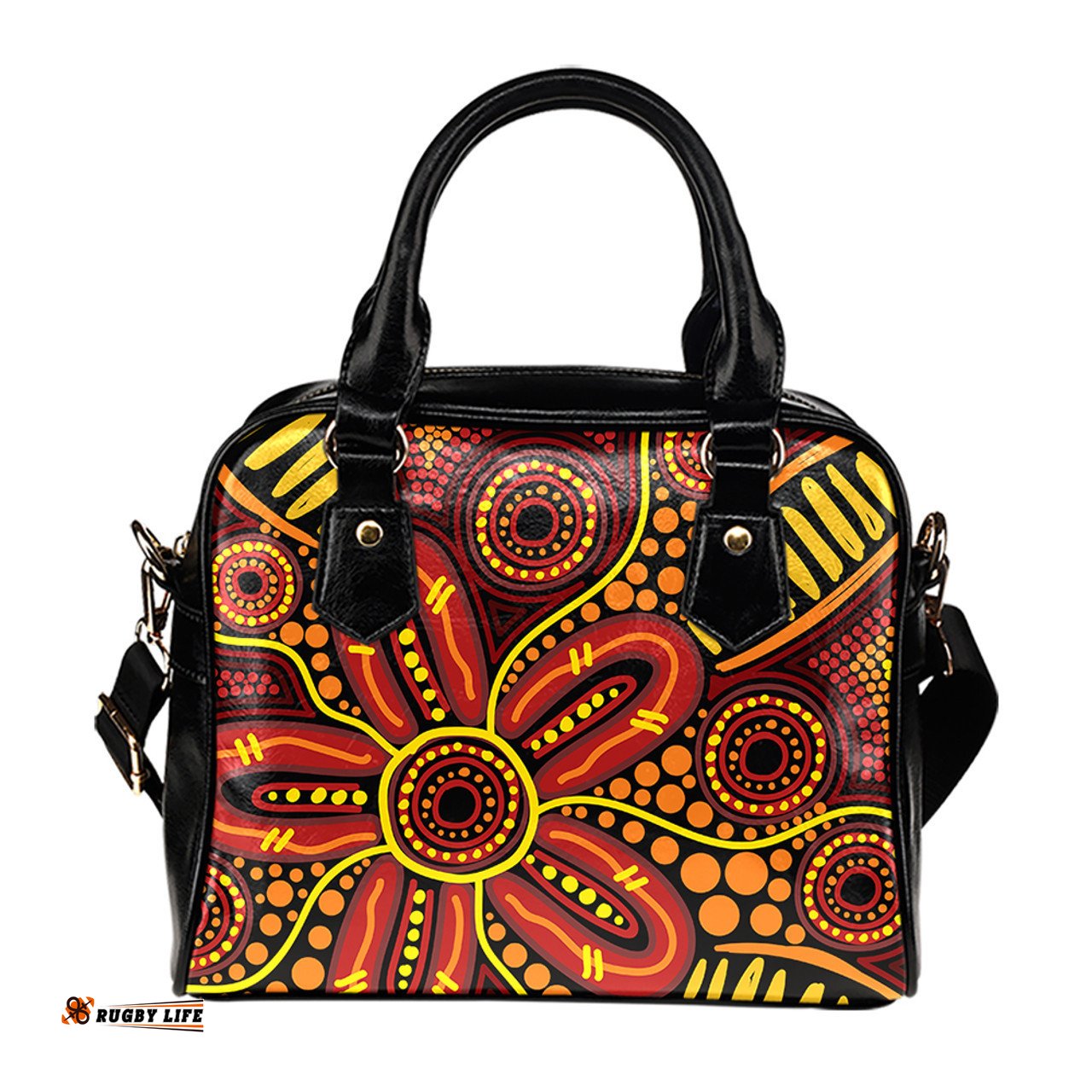 Indigenous Australian Aboriginal Sunfire Blossom Shoulder Handbag