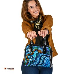 Indigenous Australian Aboriginal Aboriginal Ocean Dreaming Pathways In Blue Flow Shoulder Handbag