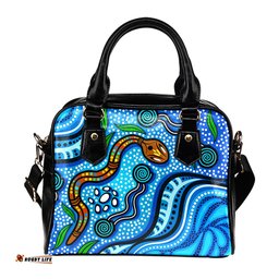 Indigenous Australian Aboriginal Aboriginal Ocean Dreaming Pathways In Blue Flow Shoulder Handbag