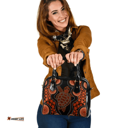 Indigenous Australian Aboriginal Aboriginal Art Color Turtle Inspired Orange Shoulder Handbag