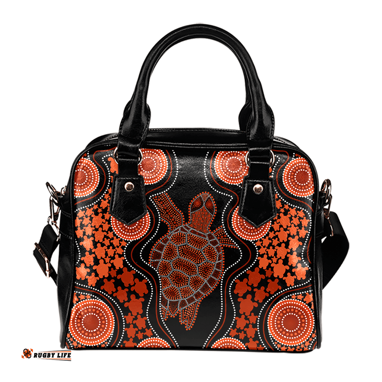 Indigenous Australian Aboriginal Aboriginal Art Color Turtle Inspired Orange Shoulder Handbag
