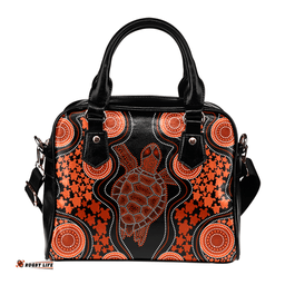 Indigenous Australian Aboriginal Aboriginal Art Color Turtle Inspired Orange Shoulder Handbag