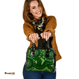Indigenous Australian Aboriginal Dot Patterns From Indigenous Australian Culture Green Shoulder Handbag