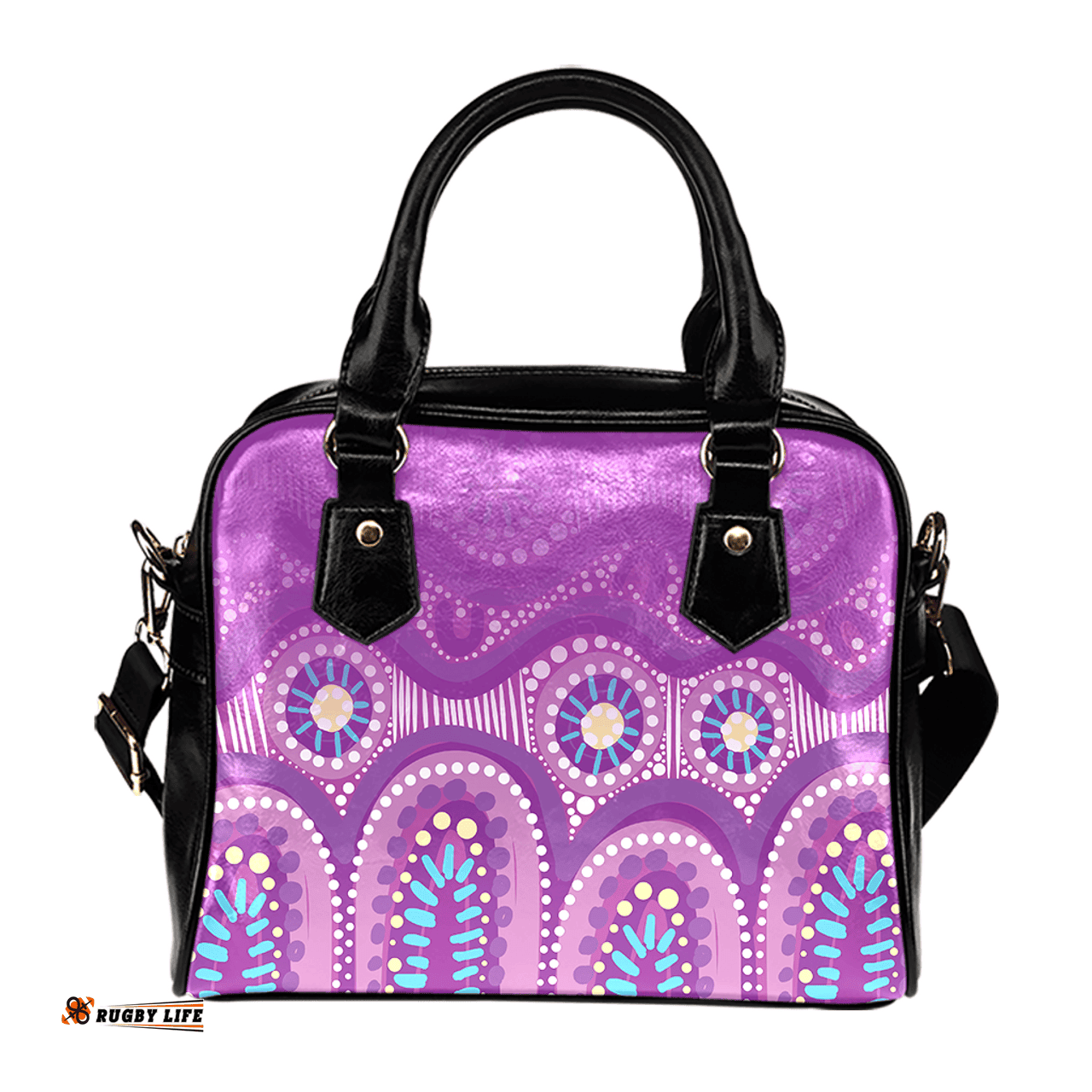 Indigenous Australian Aboriginal Dreamtime Landscape Dot Art Purple Shoulder Handbag