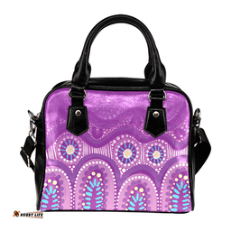 Indigenous Australian Aboriginal Dreamtime Landscape Dot Art Purple Shoulder Handbag