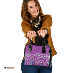Indigenous Australian Aboriginal Dreamtime Landscape Dot Art Purple Shoulder Handbag