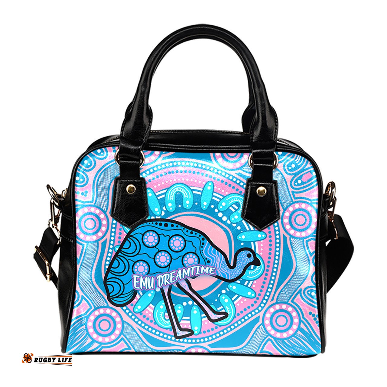 Indigenous Australian Aboriginal Blue Indigenous Dreamtime Emu Shoulder Handbag