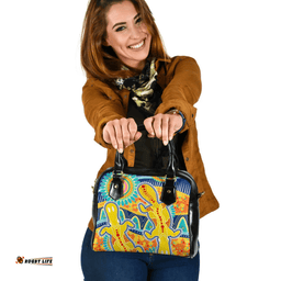 Indigenous Australian Aboriginal Platypus With Aboriginal Art Dot Painting Patterns Inspired Yellow Shoulder Handbag
