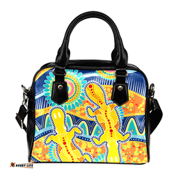 Indigenous Australian Aboriginal Platypus With Aboriginal Art Dot Painting Patterns Inspired Yellow Shoulder Handbag
