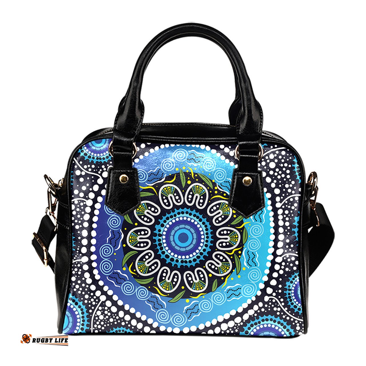 Indigenous Australian Aboriginal Aboriginal Ocean Bloom Circle Dreaming Shoulder Handbag