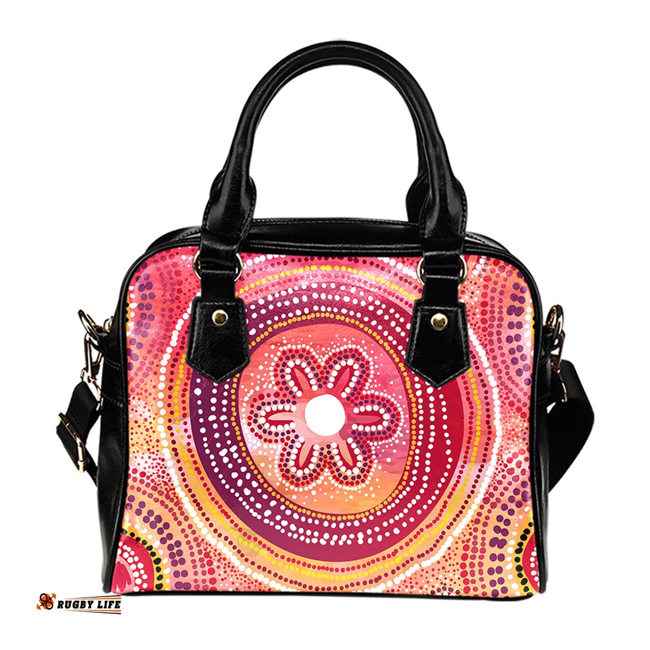 Indigenous Australian Aboriginal Aboriginal Pink Dreaming Flower Pathway Art Shoulder Handbag