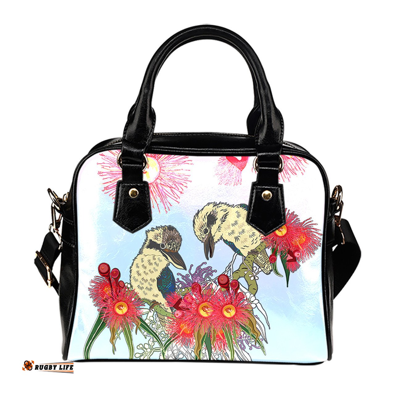 Indigenous Australian Aboriginal Couple Kookaburra With Eucalyptus Flower Art Shoulder Handbag