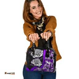 Indigenous Australian Aboriginal Waratah Flowers With Lizards, Stones, Sand Dot Art Purple Shoulder Handbag