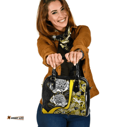 Indigenous Australian Aboriginal Waratah Flowers With Lizards, Stones, Sand Dot Art Yellow Shoulder Handbag