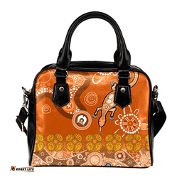 Indigenous Australian Aboriginal Indigenous Dot Goanna Orange Shoulder Handbag