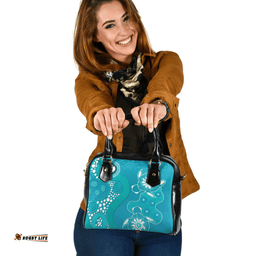 Indigenous Australian Aboriginal Indigenous Dot Turtles In The Ocean Turquoise Shoulder Handbag