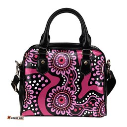 Indigenous Australian Aboriginal Pink Flowers Aboriginal Dot Art Shoulder Handbag