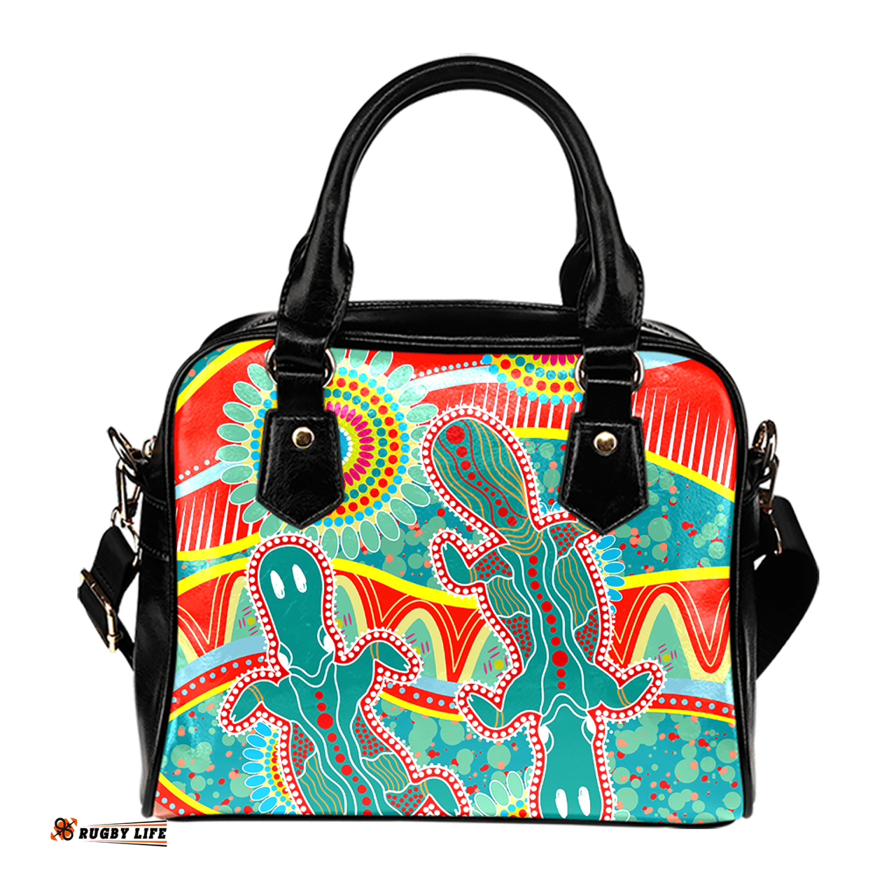 Indigenous Australian Aboriginal Platypus With Aboriginal Art Dot Painting Patterns Inspired Green Shoulder Handbag