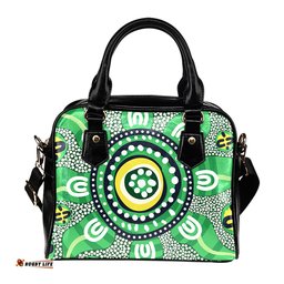 Indigenous Australian Aboriginal Green Aboriginal Inspired Dot Art Shoulder Handbag