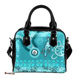Indigenous Australian Aboriginal Indigenous Dot Goanna Turquoise Shoulder Handbag