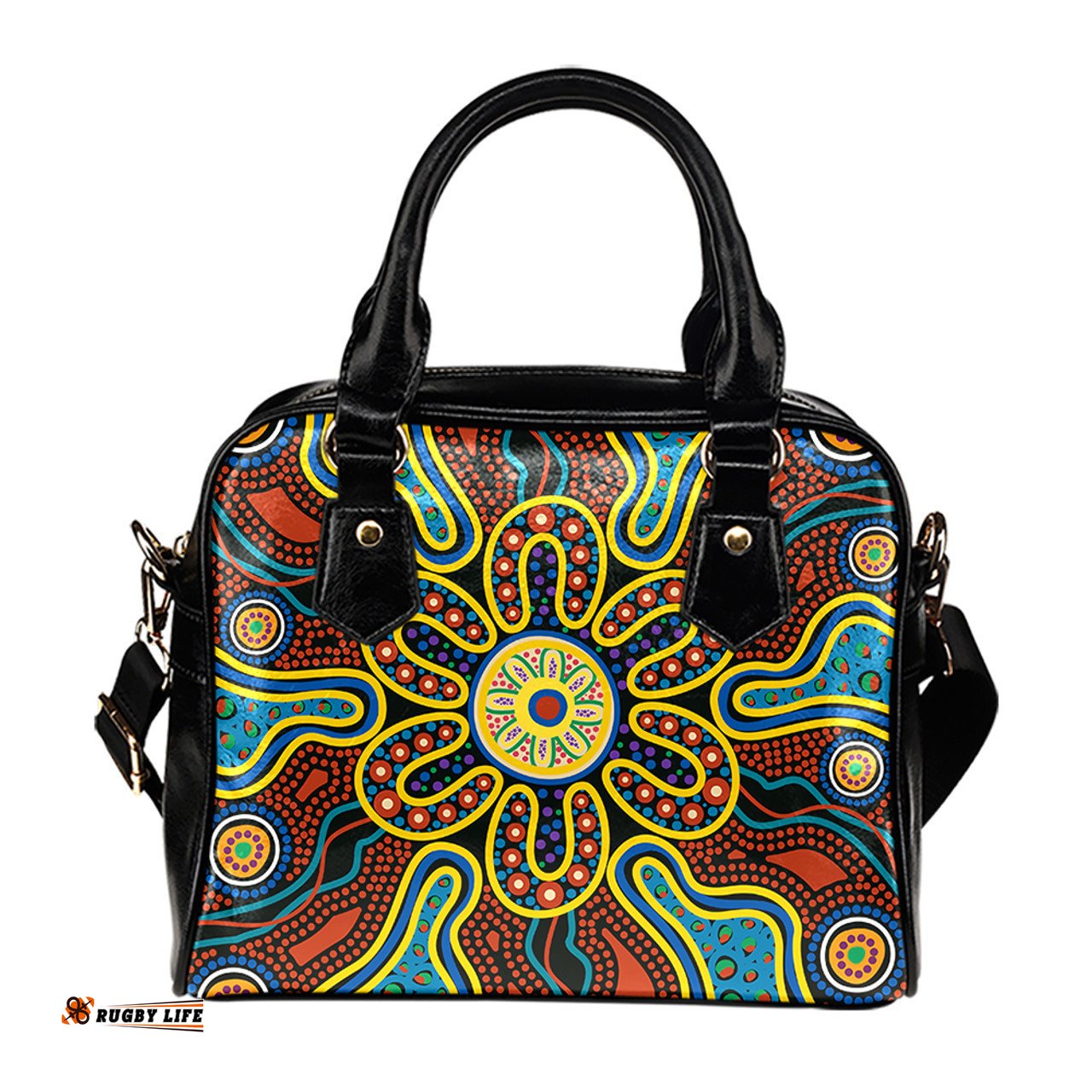 Indigenous Australian Aboriginal Rainbow Spirit Flower Dreaming Shoulder Handbag