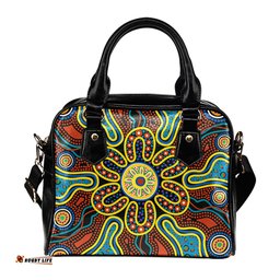 Indigenous Australian Aboriginal Rainbow Spirit Flower Dreaming Shoulder Handbag
