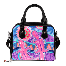 Indigenous Australian Aboriginal Platypus With Aboriginal Art Dot Painting Patterns Inspired Pink Shoulder Handbag