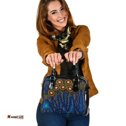 Indigenous Australian Aboriginal Blue River Pathways And Circle Of Ancestor Fires Shoulder Handbag