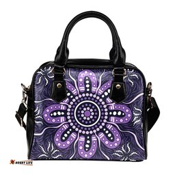 Indigenous Australian Aboriginal Purple Dreaming Flower In The Flow Of Ancestors Shoulder Handbag