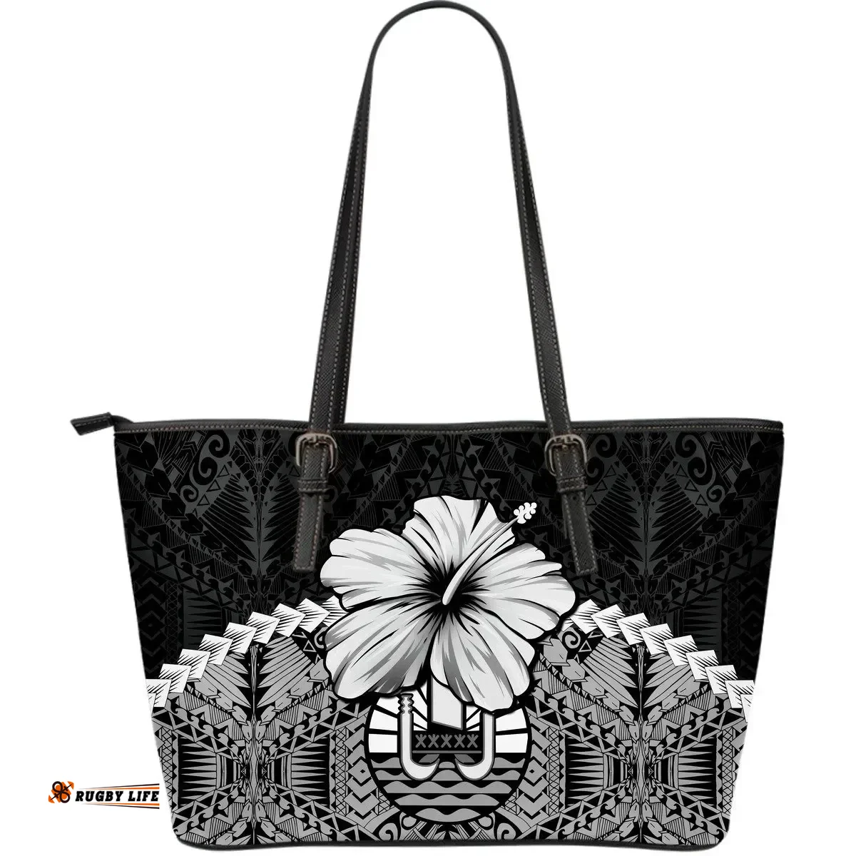 Tahiti Leather Tote Bag - Hibiscus (Gray) A02