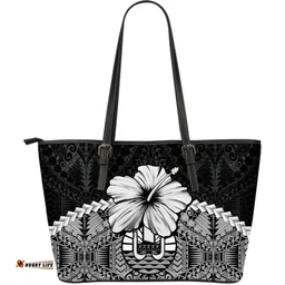 Tahiti Leather Tote Bag - Hibiscus (Gray) A02
