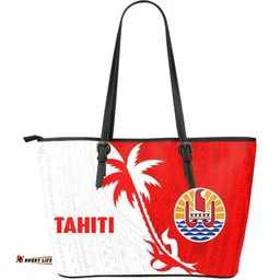 Tahiti Polynesian Coconut Tree Large Leather Tote Bag K4