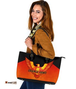 Orange Army Large Leather Tote Cricket Sporty Style A31