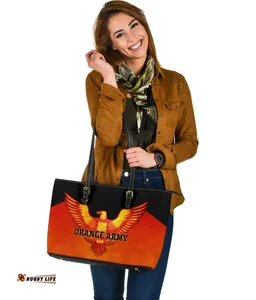Orange Army Large Leather Tote Cricket Sporty Style A31