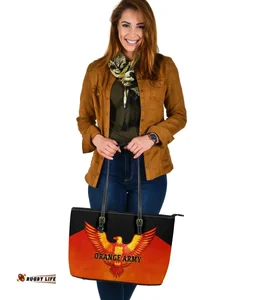 Orange Army Large Leather Tote Cricket Sporty Style A31