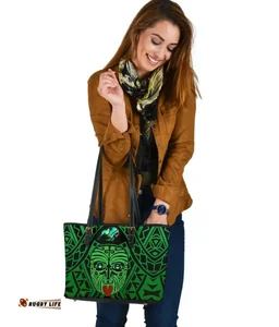 Integrity Maori Ta Moko Small Leather Tote Kiwi and Paua Green K13
