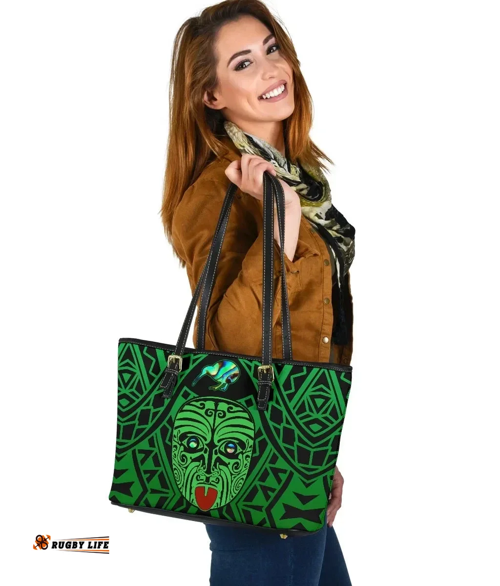 Integrity Maori Ta Moko Small Leather Tote Kiwi and Paua Green K13
