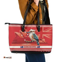 Aussie Kookaburra Leather Tote Bag Merry Christmas Red Style