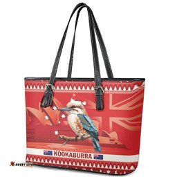 Aussie Kookaburra Leather Tote Bag Merry Christmas Red Style