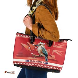 Aussie Kookaburra Leather Tote Bag Merry Christmas Red Style